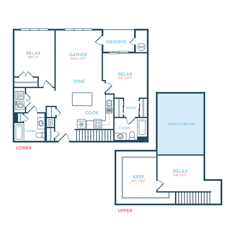 Floor plan for 2 beds, 2 baths, 1418 sqft